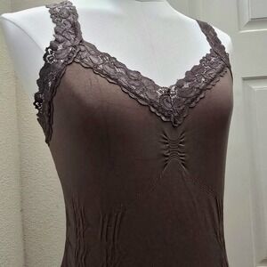 M. Rena Women's O/S Y2k 90s Ruched Babydoll Shaping Lace Cami Tank Top USA Made